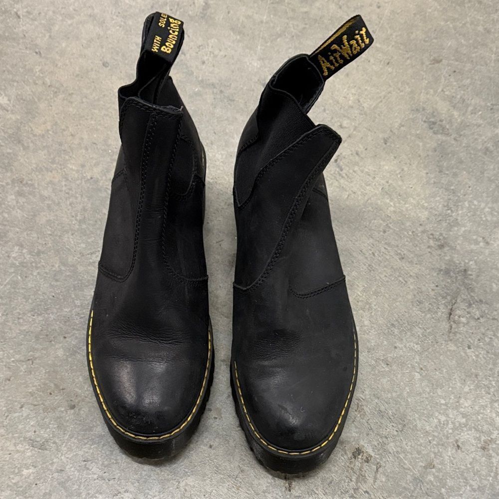 Dr. Martens Black Ankle Boots with Yellow Stitching